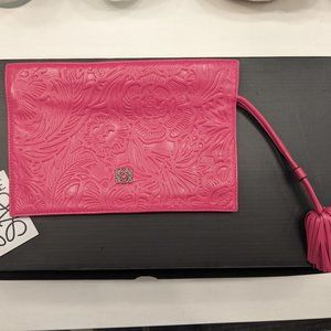 Authentic Loewe Dark Pink Leather Clutch with Tassel